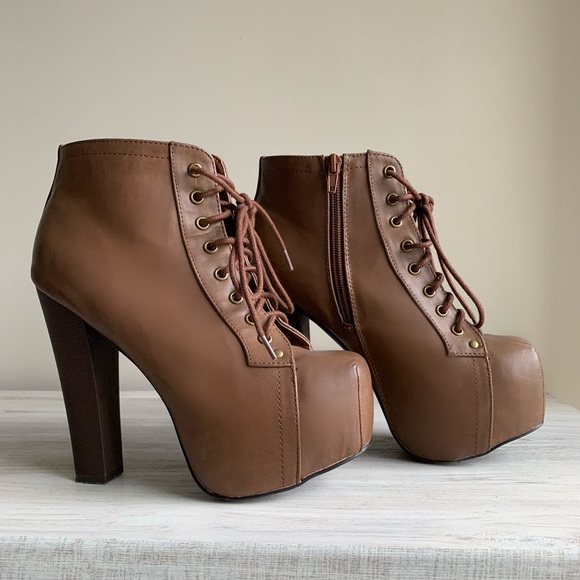 platform lace up heel boots